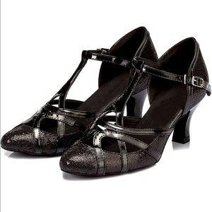 T-Strap Glitter Salsa Ballroom Dance Shoes